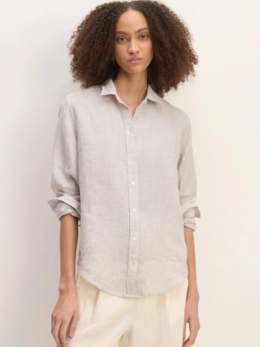 Everlane Gray Gray 100% Linen Relaxed Button Down Long Sleeve Shirt Size Medium
